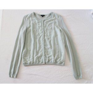 Ann Taylor Light Green Wool Blended Pearl Silk Long Sleeve Cardigan Size S